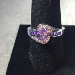 Amethyst Gemstones & CZ Fashion Ring SZ 10 NEW